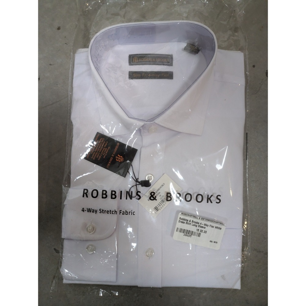 NEW Robbins & Brooks Dress Shirt Men 16 32/33 White Slim Fit 4-Way Flex Stretch